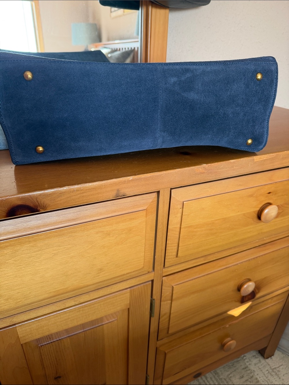 Suede Top-Handle Tote Bag in Dark Navy - Picture 5 of 7